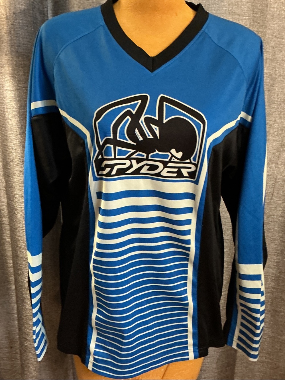 Spyder Blue and Black Long Sleeve Performance Jersey with White Striping